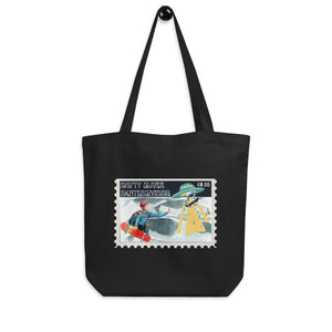 Black eco tote bag stamp graphic 